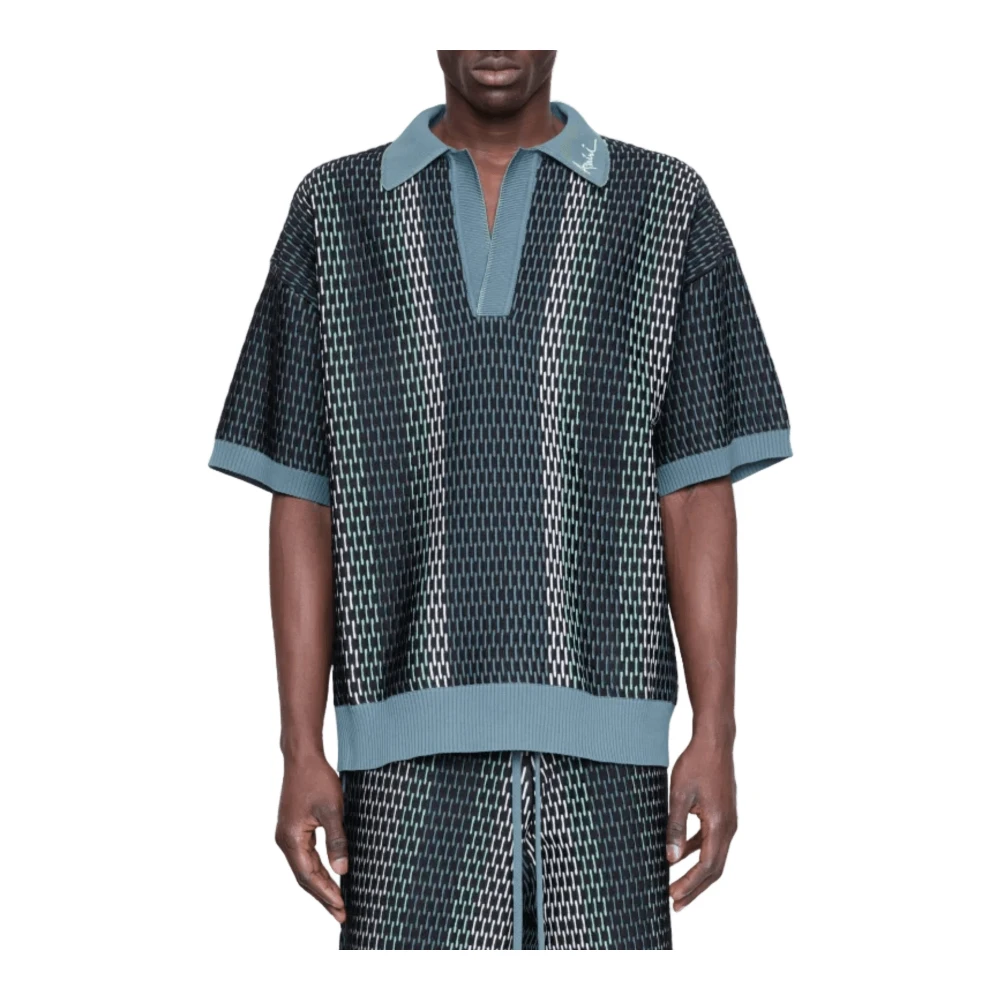 Amiri Men's Blue Polo Shirts, L, Striped Polo