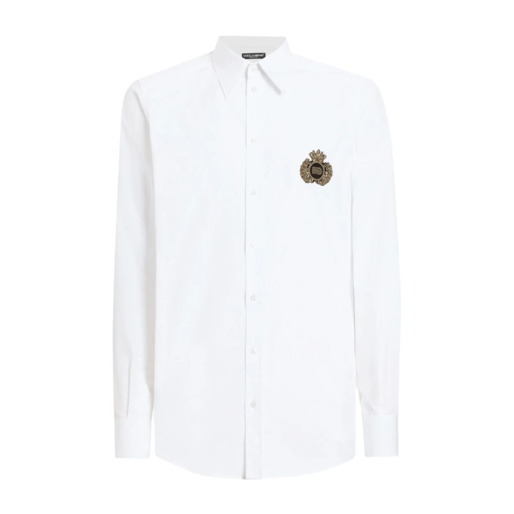 Dolce & Gabbana Logo Patch Katoenen Overhemd White Heren