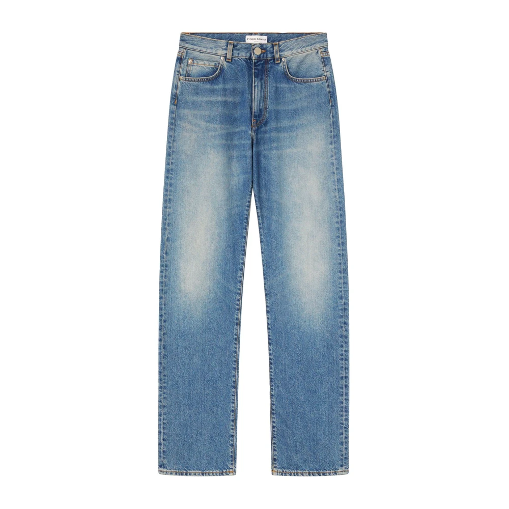 Pinko Blue Leyda Loose Denim Vintage Medium Light Straight Jeans - Female - Straight Fit Jeans - W29 - Jeans