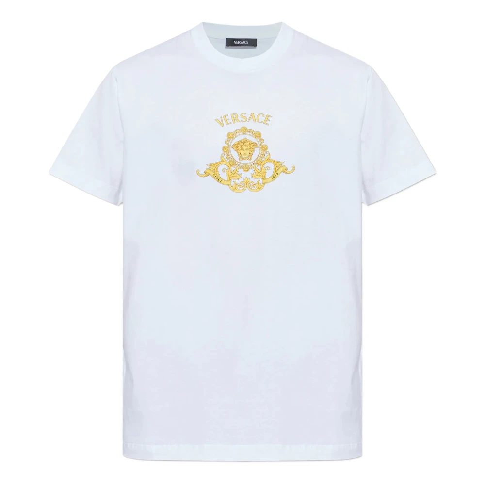 Versace Homme Blanc Tops, Taille: M T-Shirt Slim Imprimé En Jersey De Coton