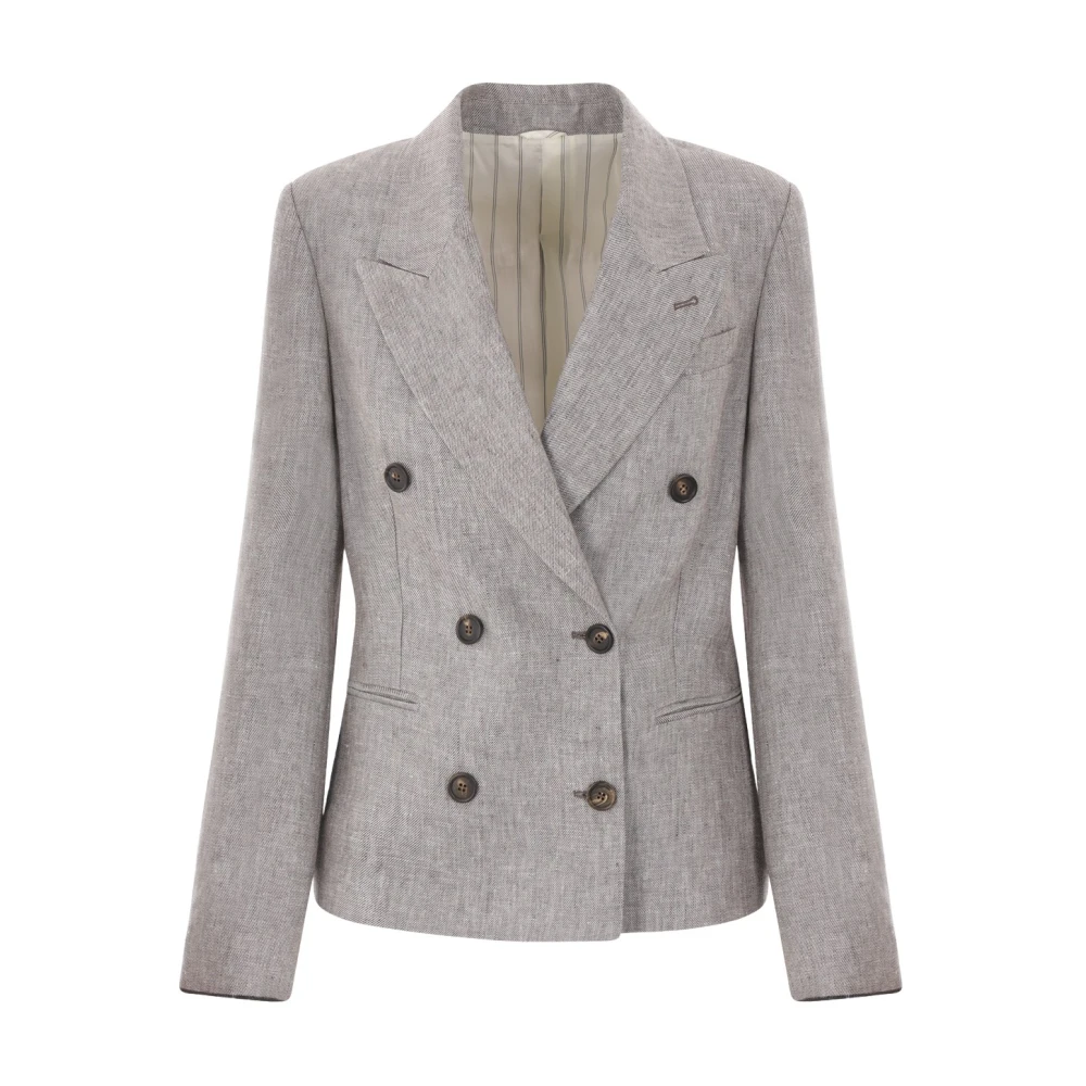 BRUNELLO CUCINELLI Dubbelborstige Hennep en Linnen Jas Brown Dames