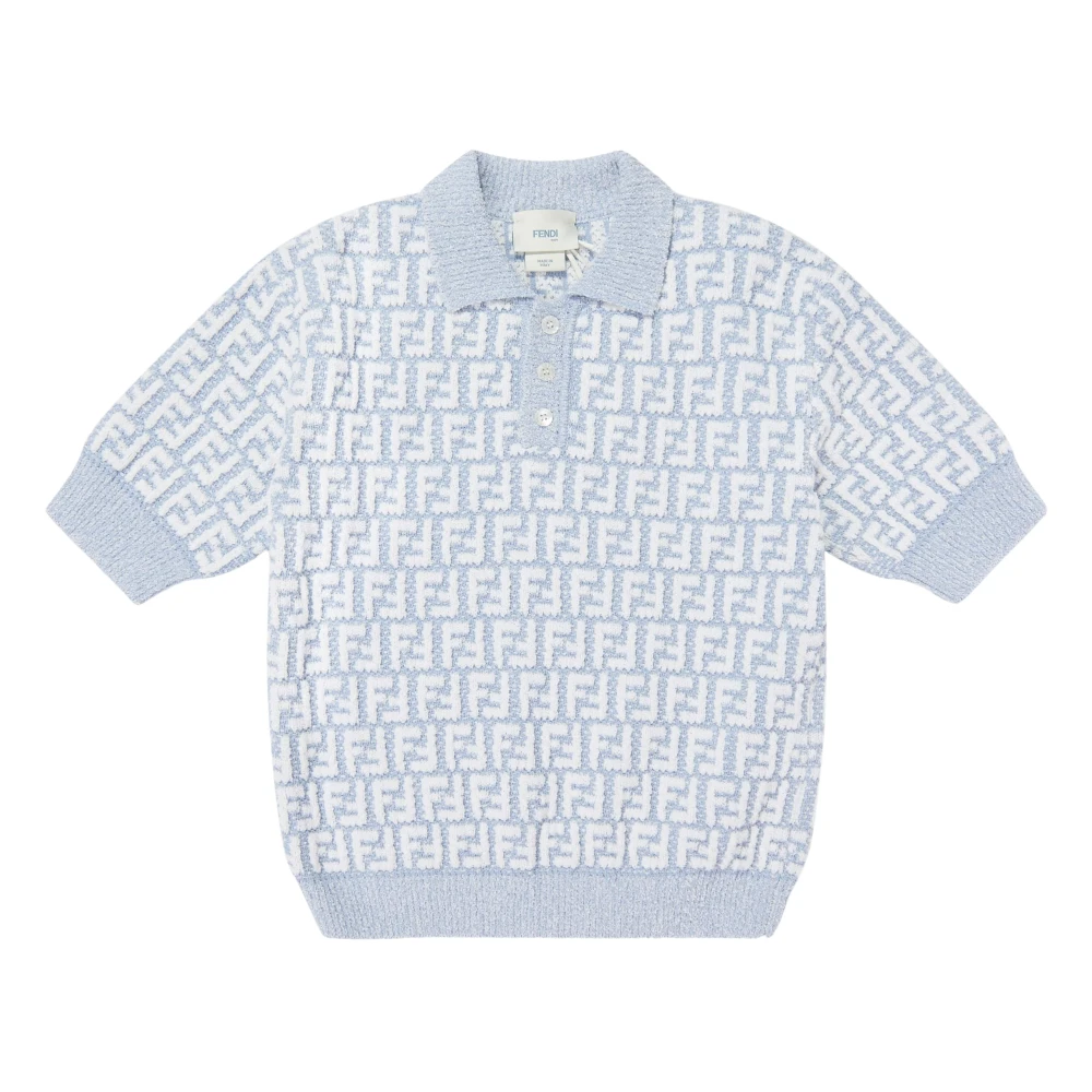 Fendi Boys Blue Kids Knitwear, 14 Y, Ff Logo Polo Shirt