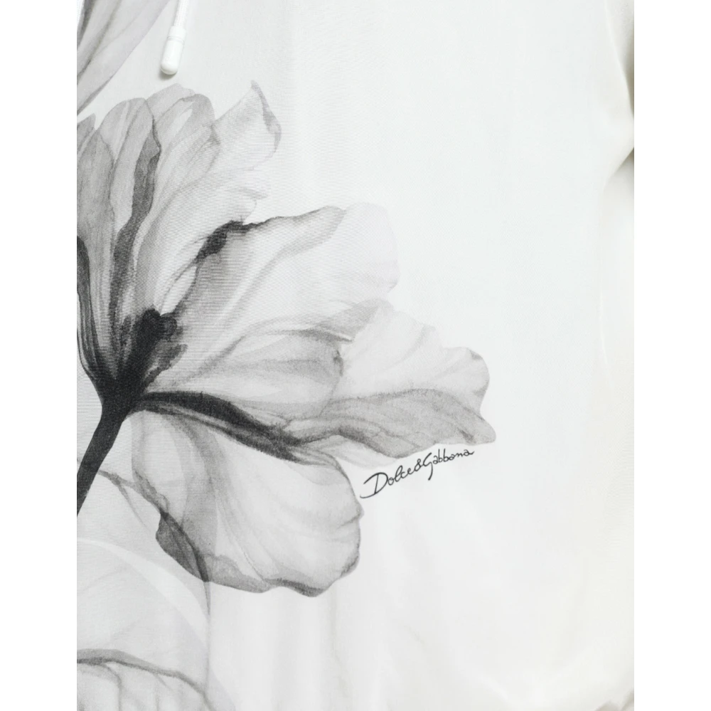 Dolce & Gabbana Wit Bloemenprint Zijden Hoodie Trui White Heren