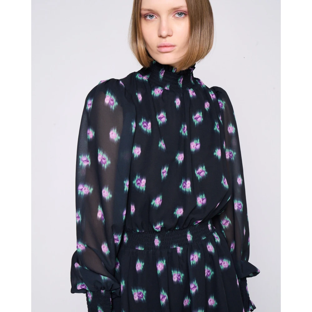Silvian Heach Doorschijnende Mouw Patroon Jurk Blue Dames