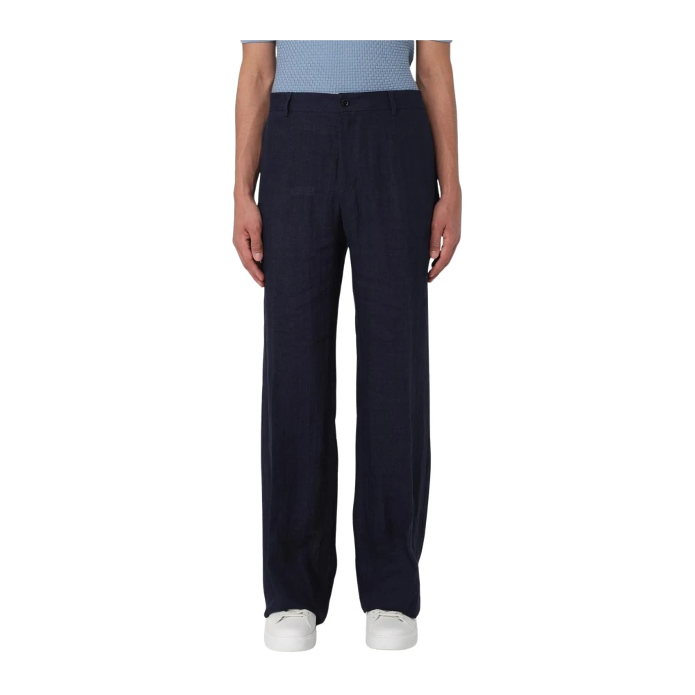 Dolce & Gabbana Men's Blue Elegant Linen Wide Leg Trousers Extra Large