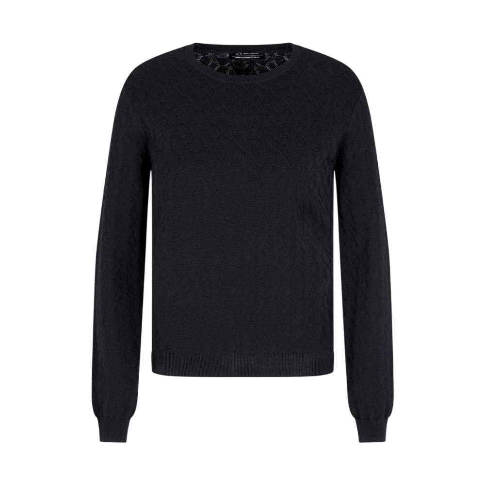 Armani Exchange Black Sweatshirt Fine Knit Fabric - Female - Round-Neck Knitwear - Black - L - Knitwear