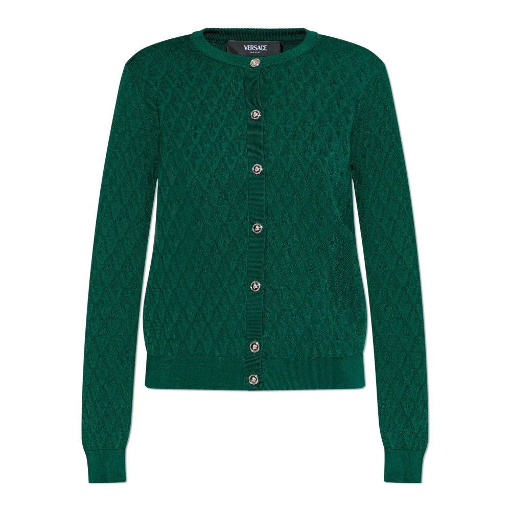 Versace Green Cardigan With Decorative Pattern - Female - Cardigans - Xs - Knitwear