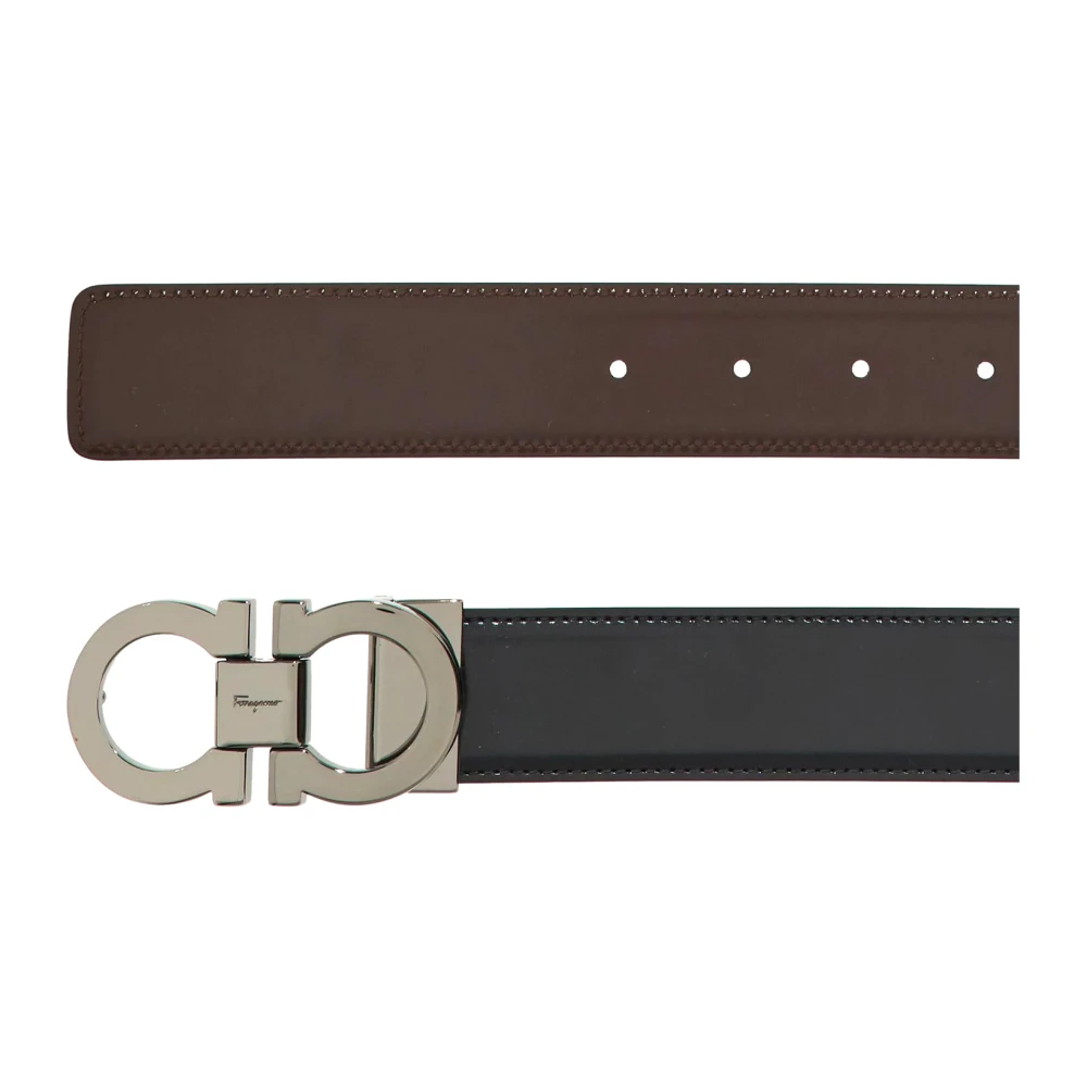 Salvatore Ferragamo Zwart Omkeerbare Kalfsleren Riem met Gancini Gesp Black Heren