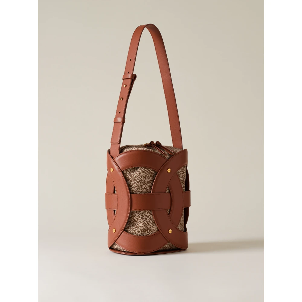 Borbonese Middelgrote Leren Bucket Bag met Weefsel Brown Dames