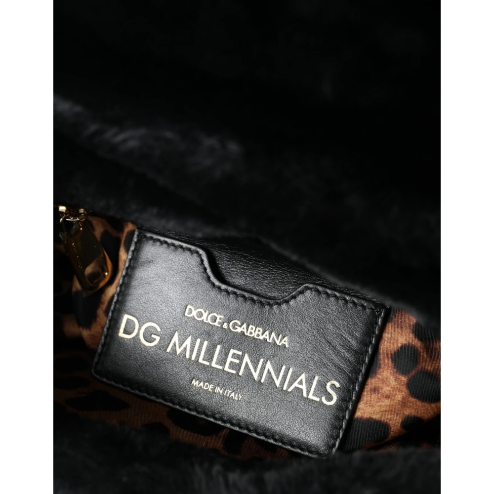 Dolce & Gabbana Exclusieve Panther Schoudertas met Krokodillenprint Black Dames