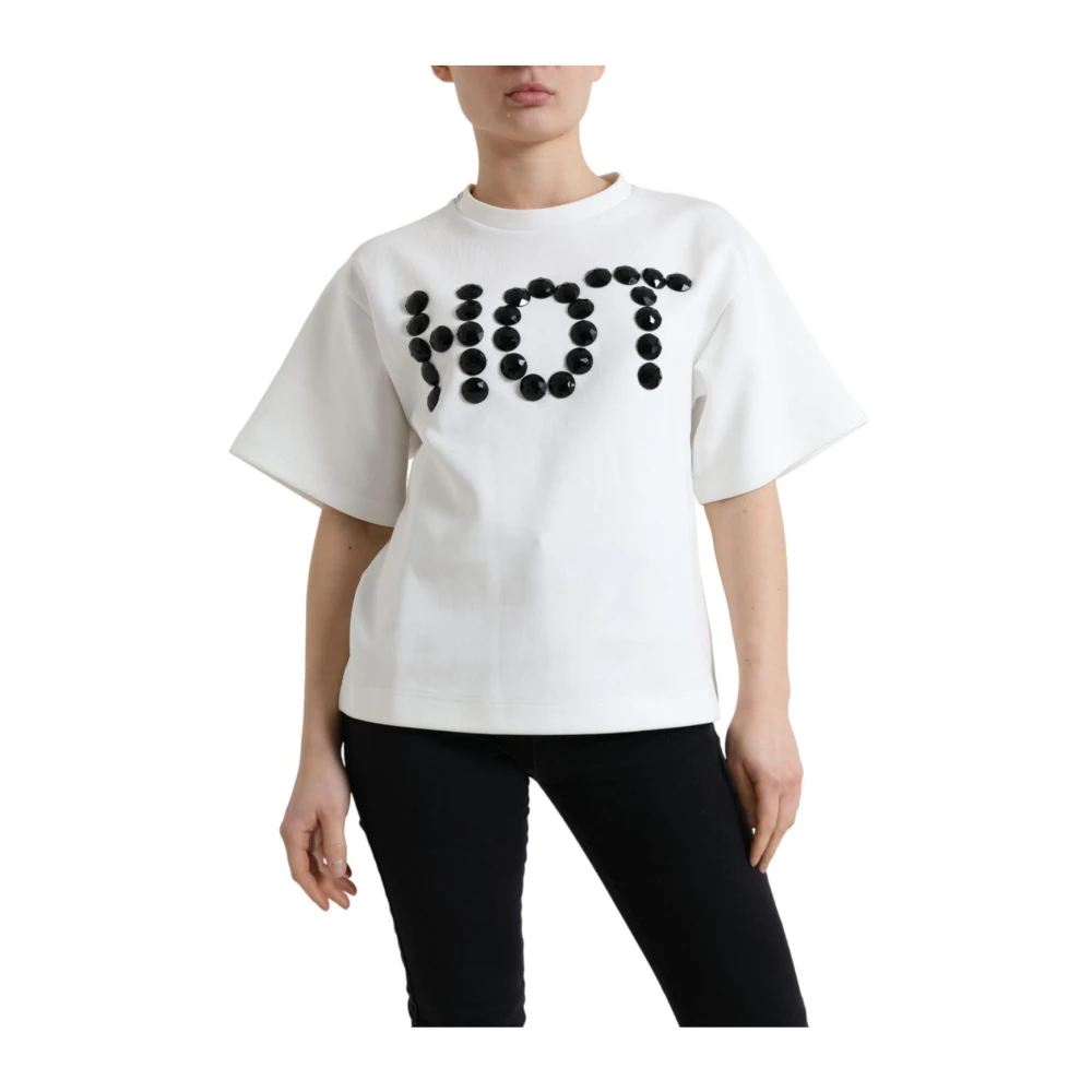 Dolce & Gabbana White Crystal Hot T-Shirt Short Sleeves - Female - T-Shirts - Xs - Tops