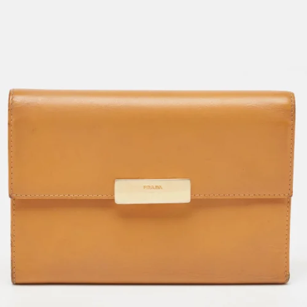 Prada Vintage Pre-owned Leather wallets Beige Dames