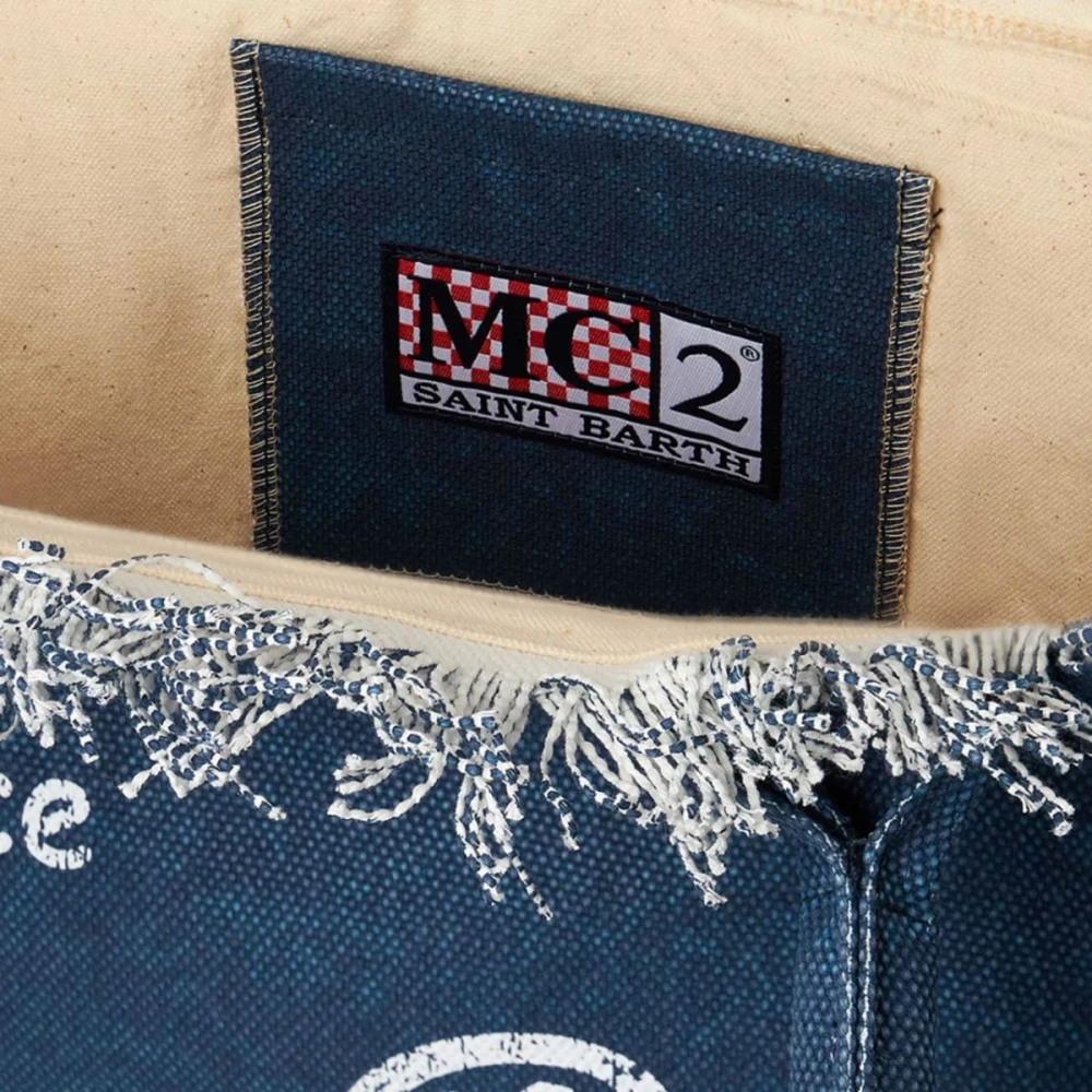 MC2 Saint Barth Canvas Vanity Tote met Franjes Blue Dames