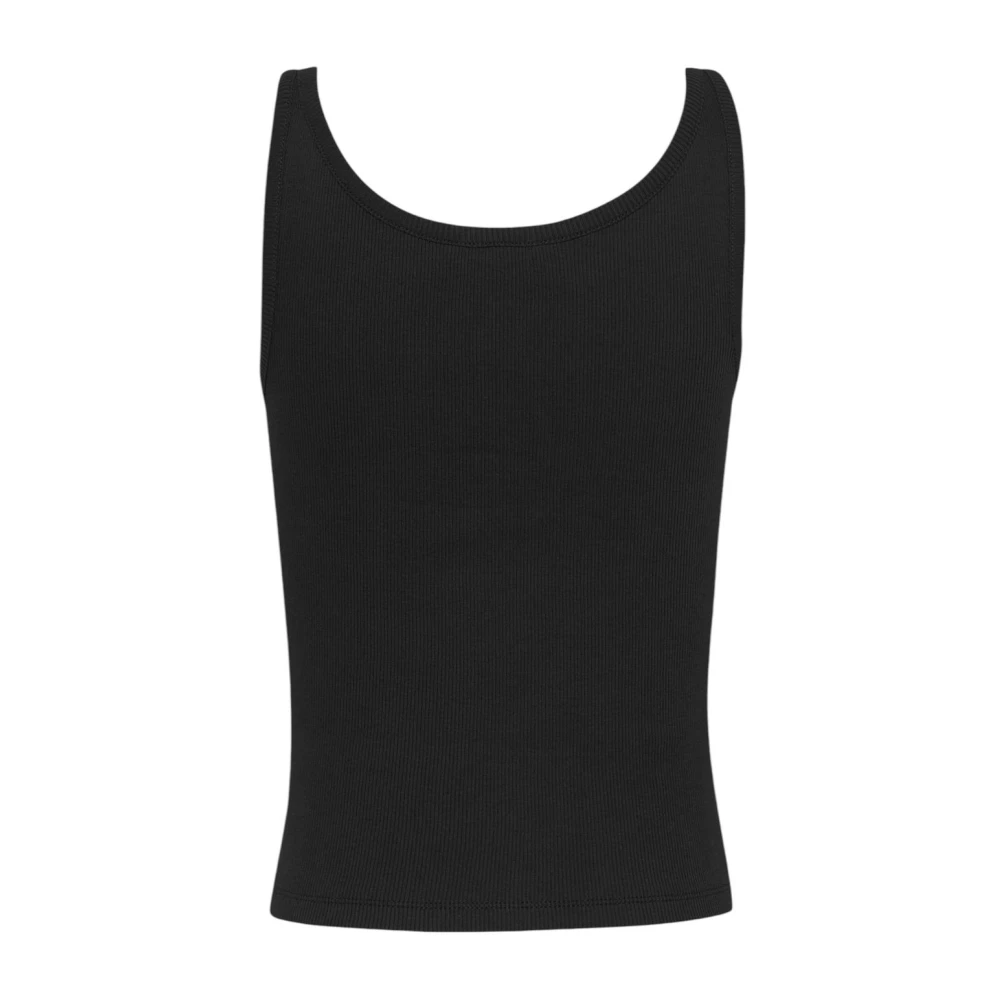 Tommy Jeans Zwarte Katoenen Knoop-Op Top met Ronde Hals Black Dames