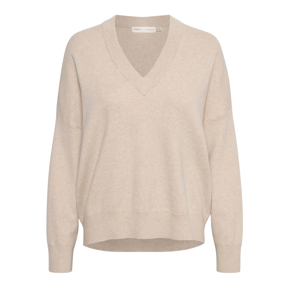 Inwear Women's Beige V-Neck Knitwear, Xl, V-Neck Jumper Simply Taupe Melange