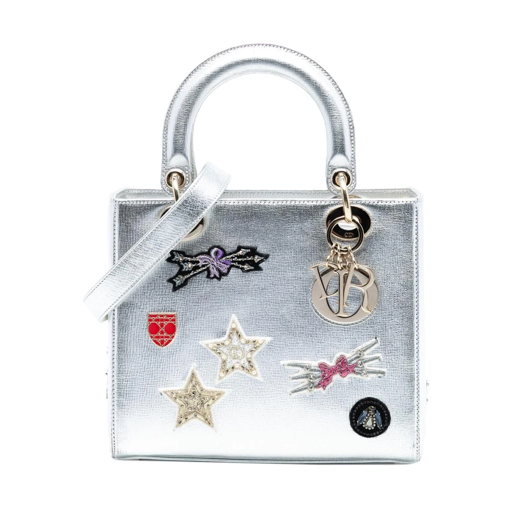 Dior Vintage Women's Gray Pre-Owned Embroidered Embellished Bag