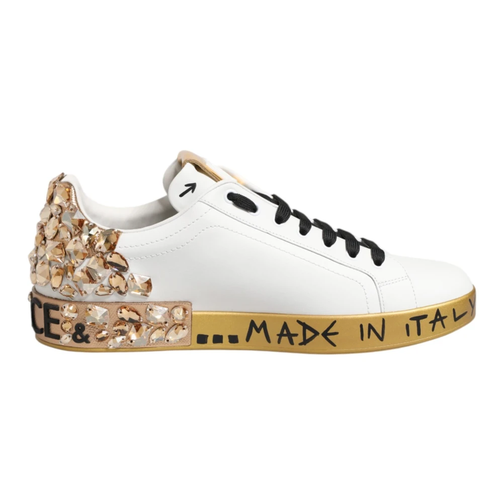 Dolce & Gabbana Men's White Crystal Portofino Low-Top Sneakers