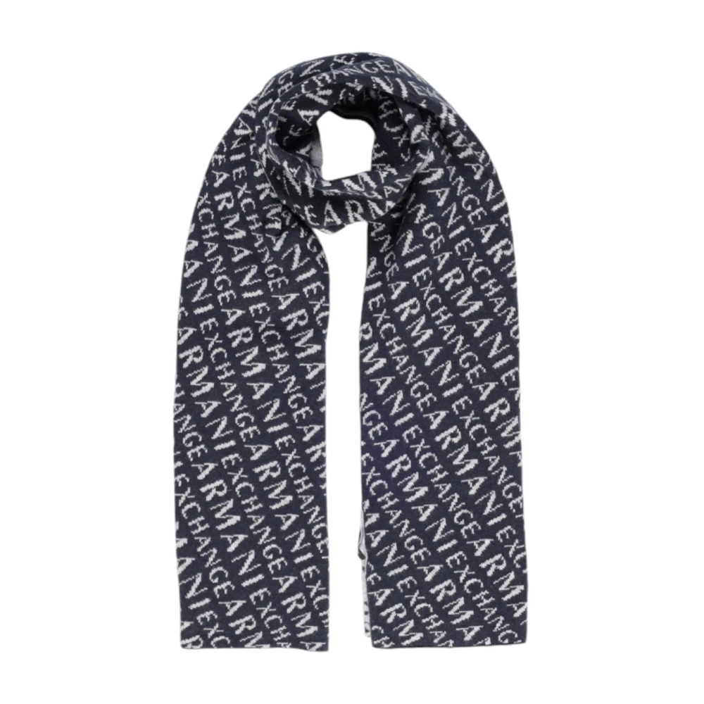 Armani Exchange Blauwe Bedrukte Sjaal Wolmix Blue Heren
