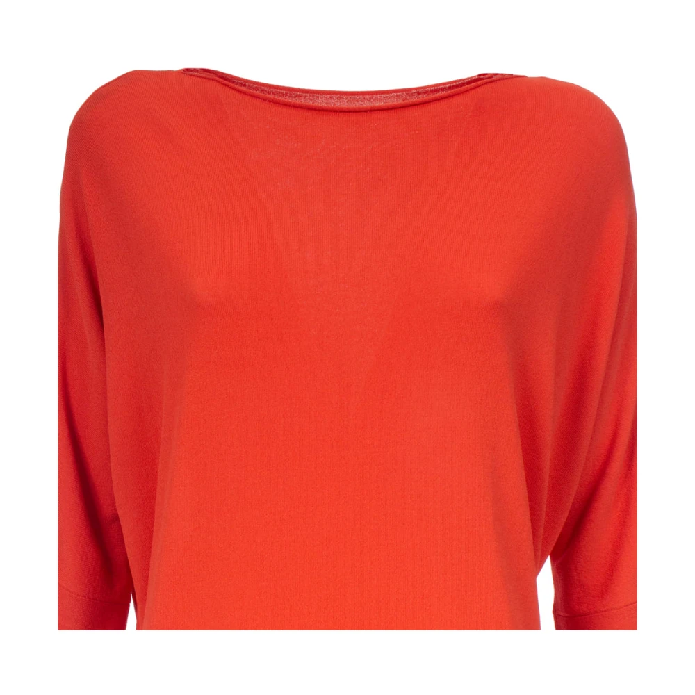 Le Tricot Perugia Bootnek 3 4 Mouw T-shirt Orange Dames