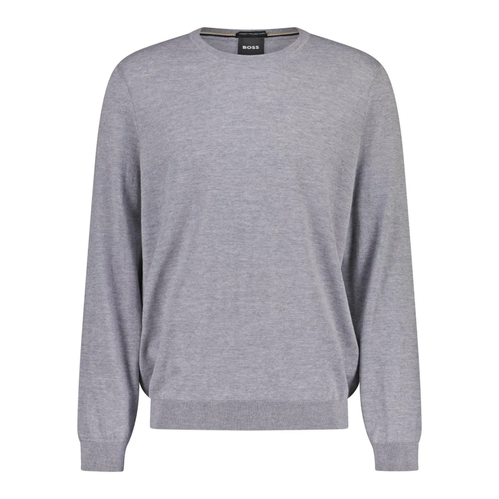 Hugo Boss Elastische Wollen Pullover Slim-Fit Modern Gray Heren