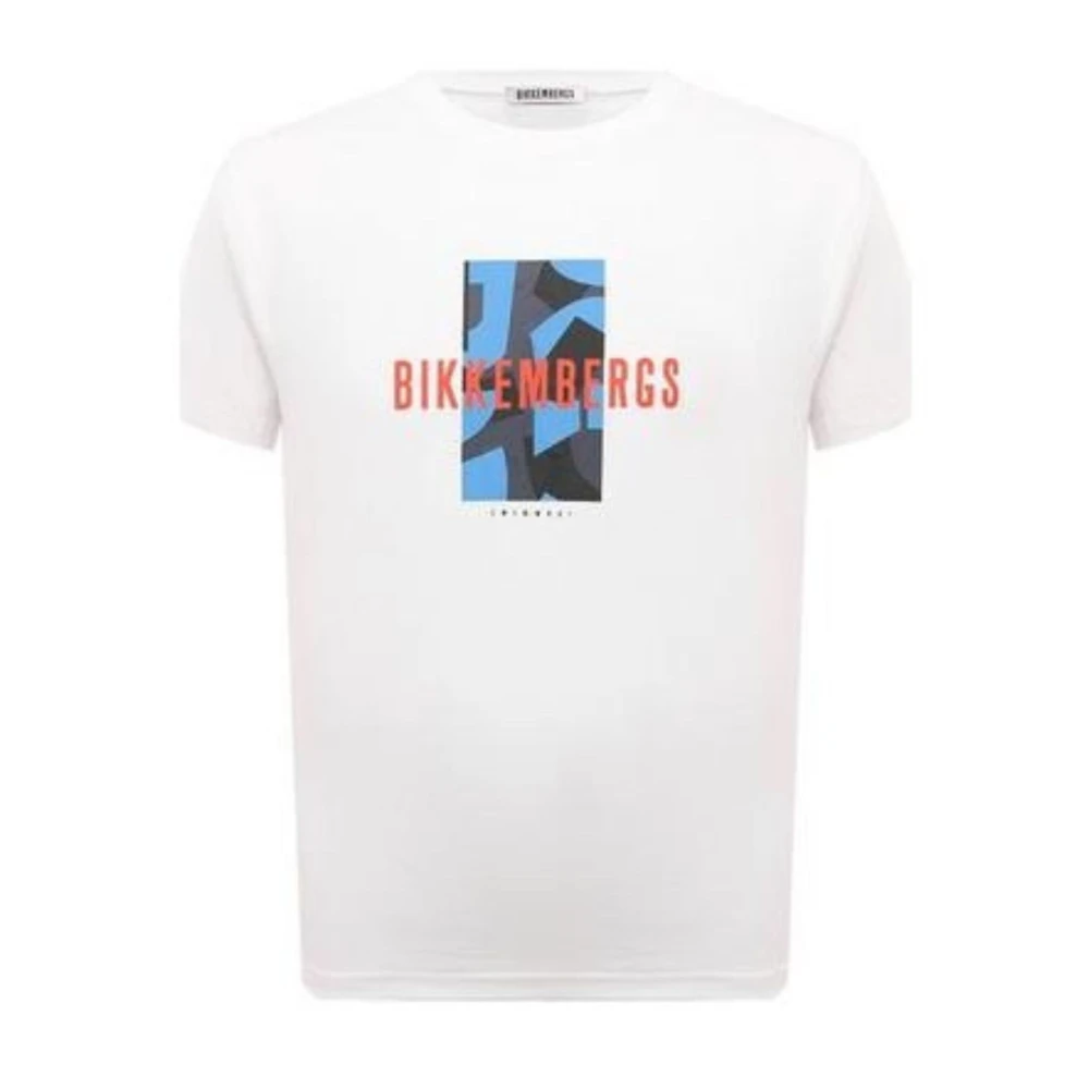 Bikkembergs Mænd Hvid Top, Herre,, Bomuld, Herre Logo Print T-Shirt Extra Stor