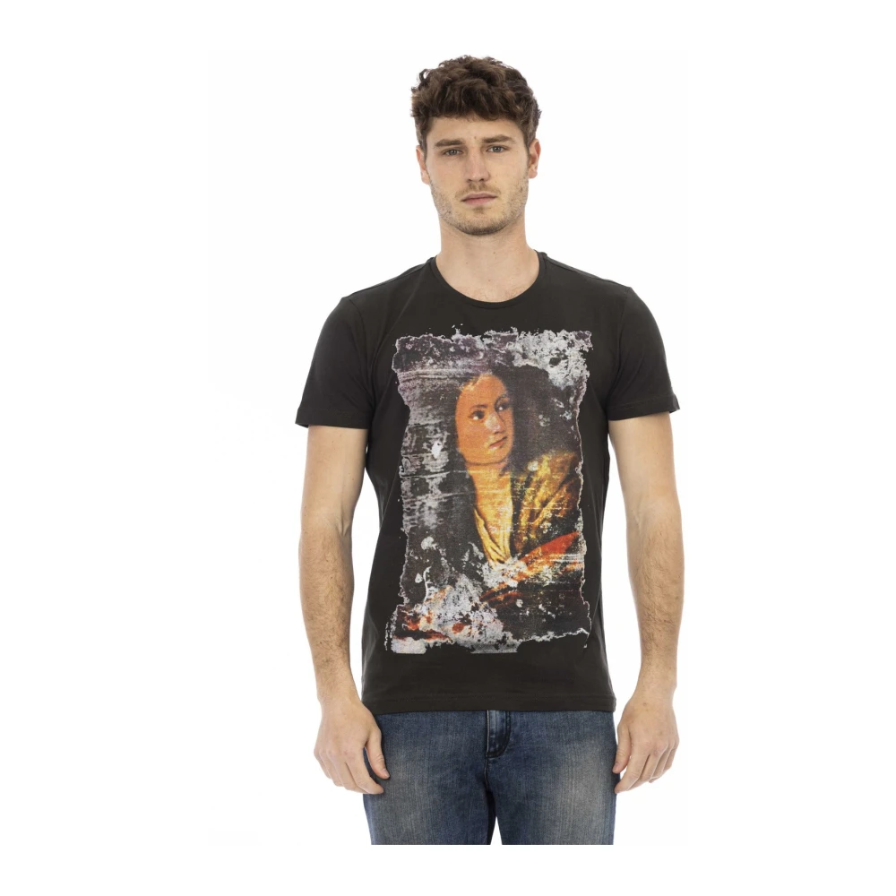 Trussardi Men's Black T-Shirts, L, Casual Short Sleeve Round Neck T-Shirt