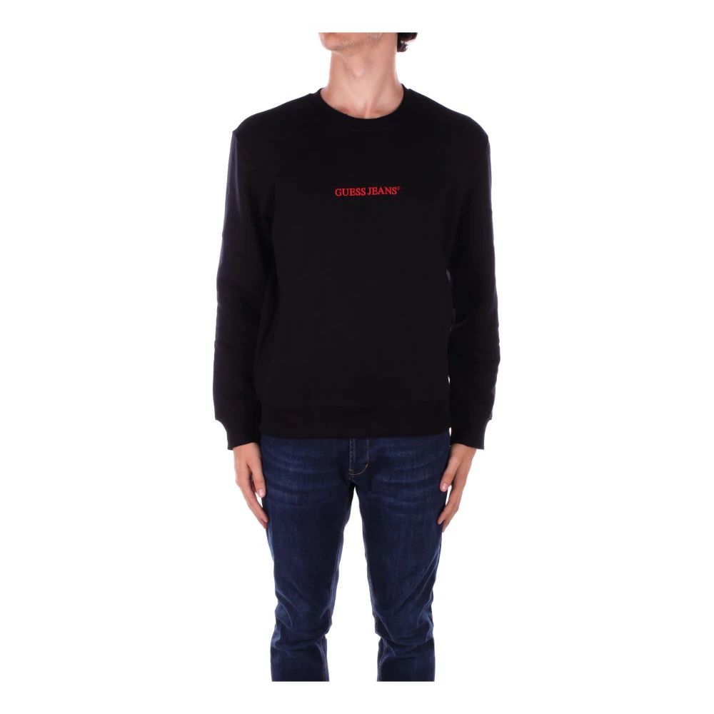 Guess Zwart Logo Front Sweater Black Heren