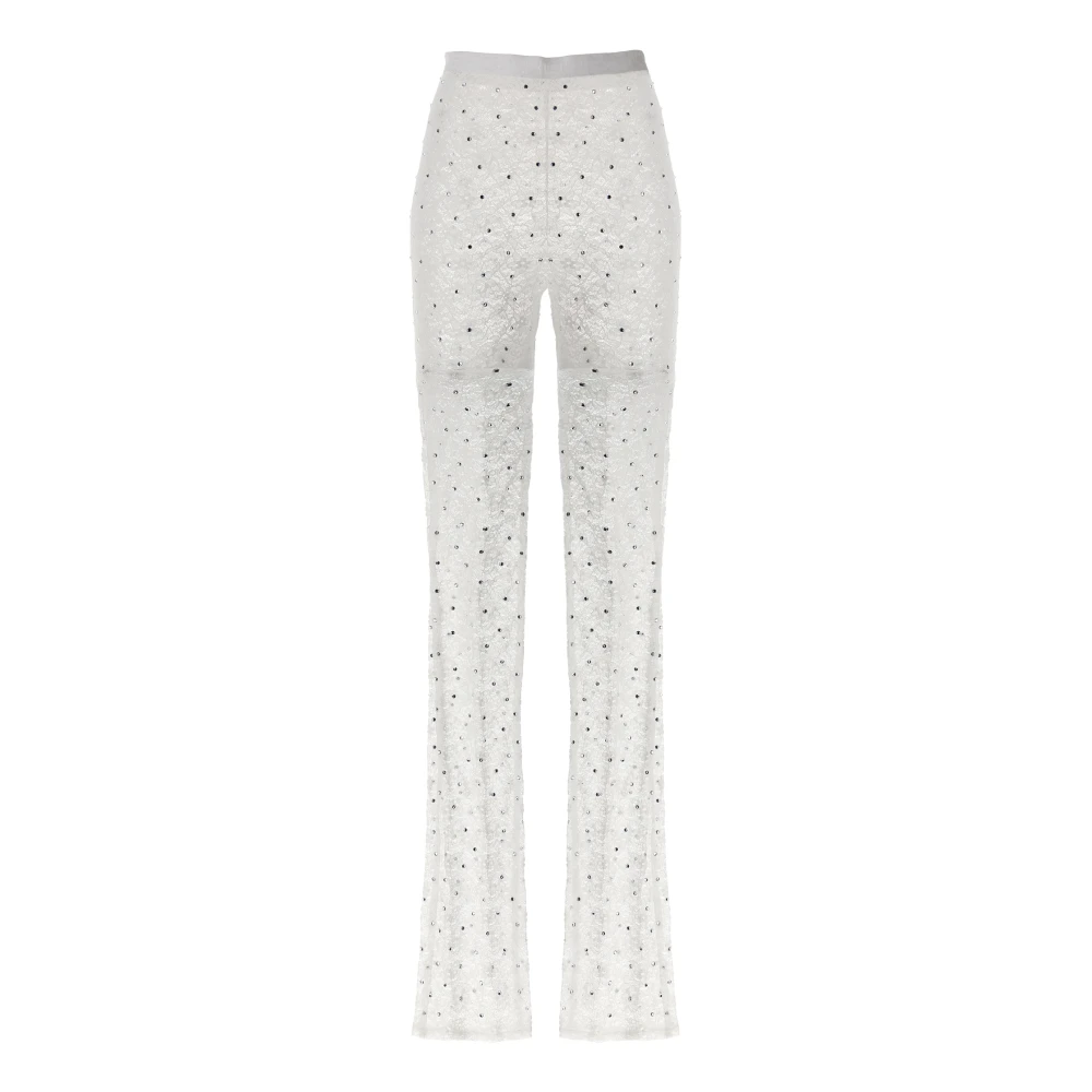 Alessandra Rich Women's White Rhinestone Lace Leggings