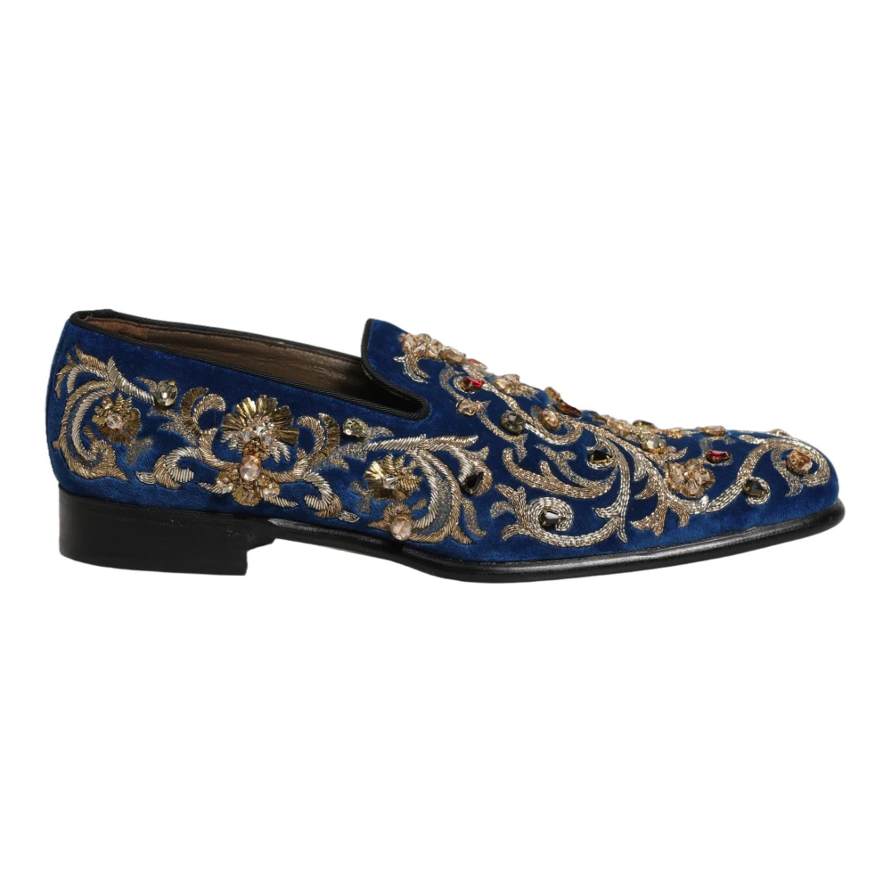 Dolce & Gabbana Men's Multicolor Loafers, 10 Uk, Embellished Velvet Loafers