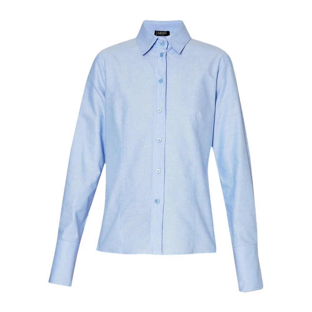 Liu Jo Slim Fit Katoenen Oxford Overhemd met Logo Manchetknopen Blue Dames