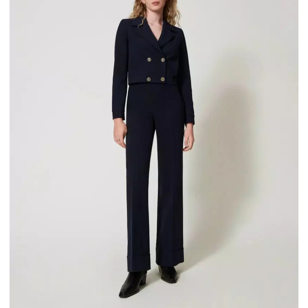 Twinset Hoge taille crepe broek Black Dames