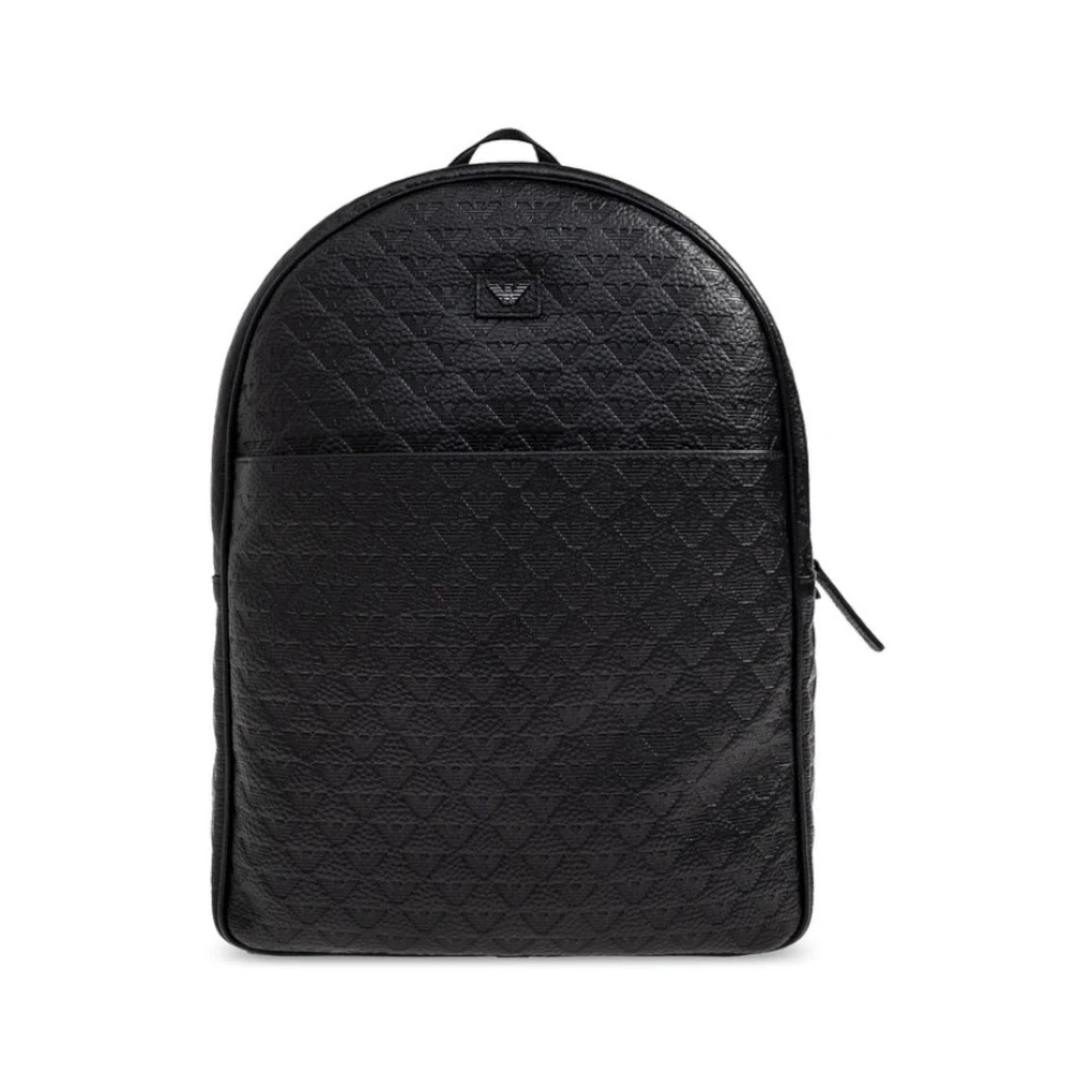 Emporio Armani Men's Black Leather Backpack With All-Over Embossed Eagle