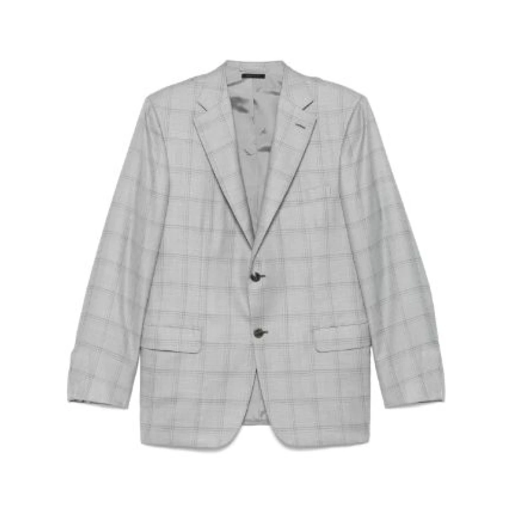 Brioni Geruite Blazer met knoopsluiting Gray Heren