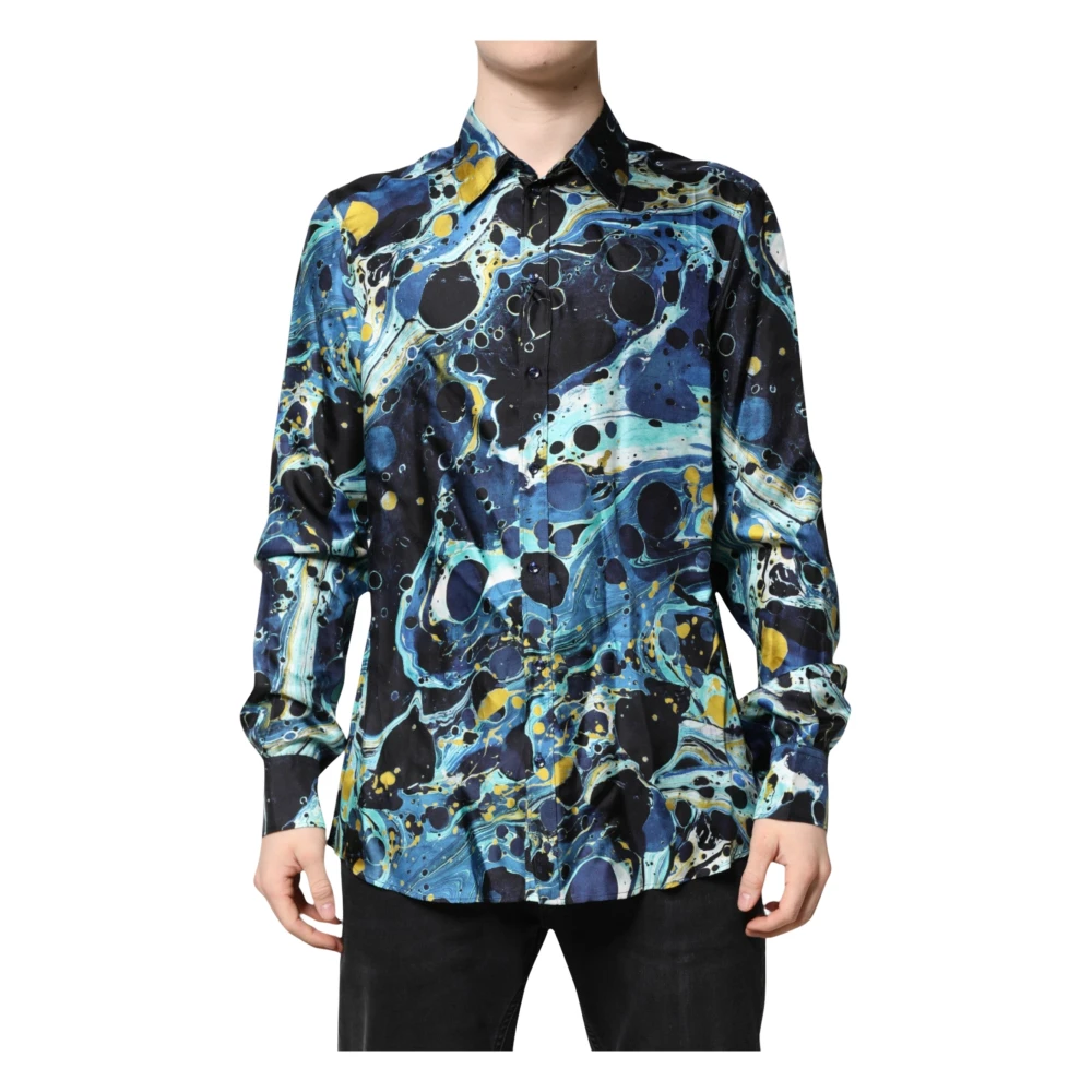 Dolce & Gabbana , Formal Shirts, Male, Blue, 4XS, Blue Marble Print Martini Dress Formal Shirt - Image 1
