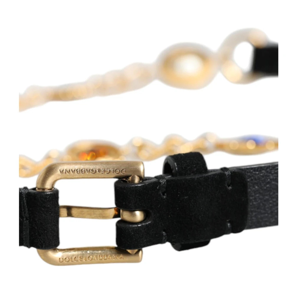Dolce & Gabbana Kristal Ketting Leren Taille Riem Yellow Dames