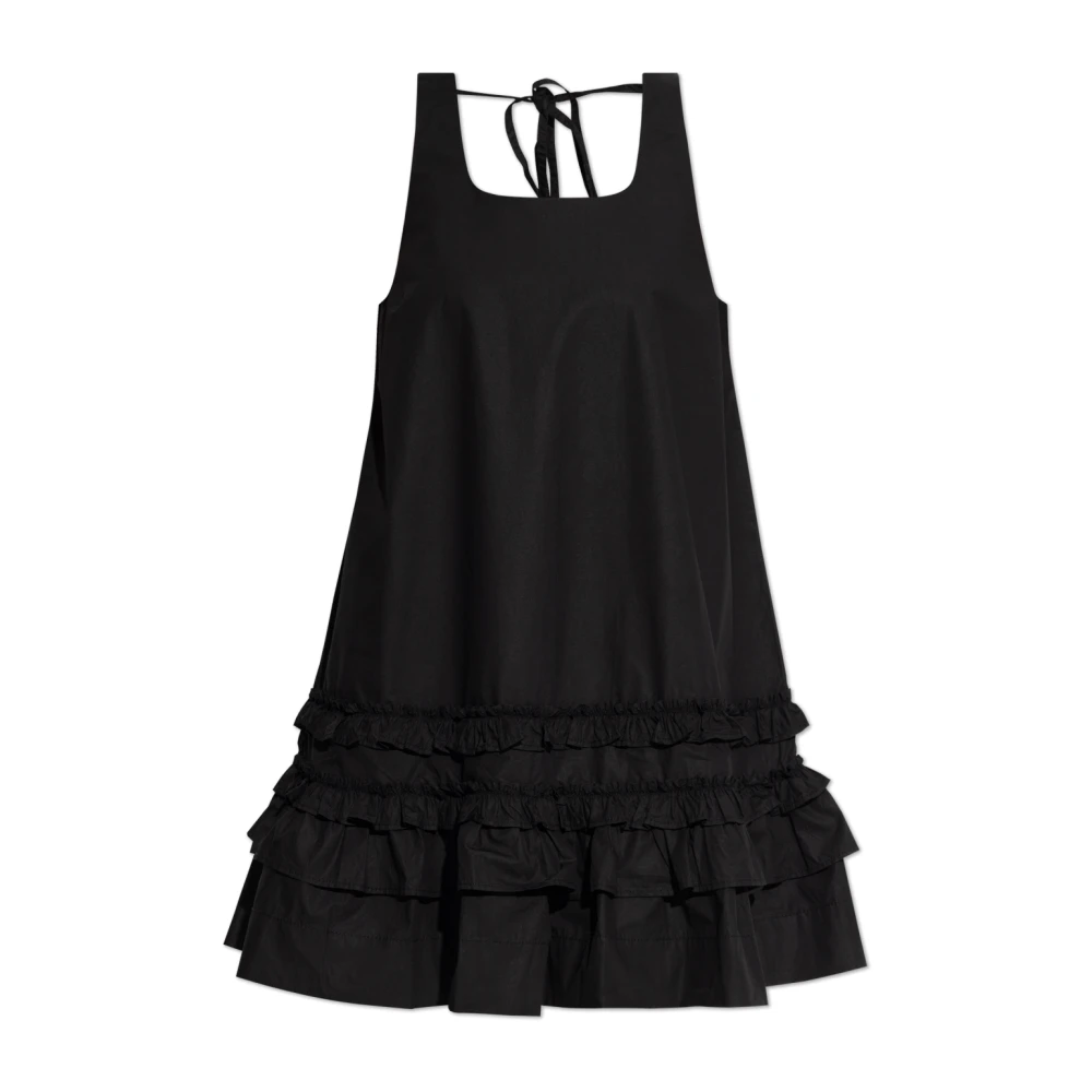 Ganni Women's Black Cotton Poplin Mini Dress - Short Dresses - M - Dresses