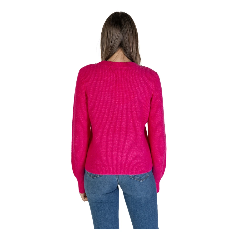 Only Fuchsia Gebreide Lange Mouw Ronde Hals Pink Dames