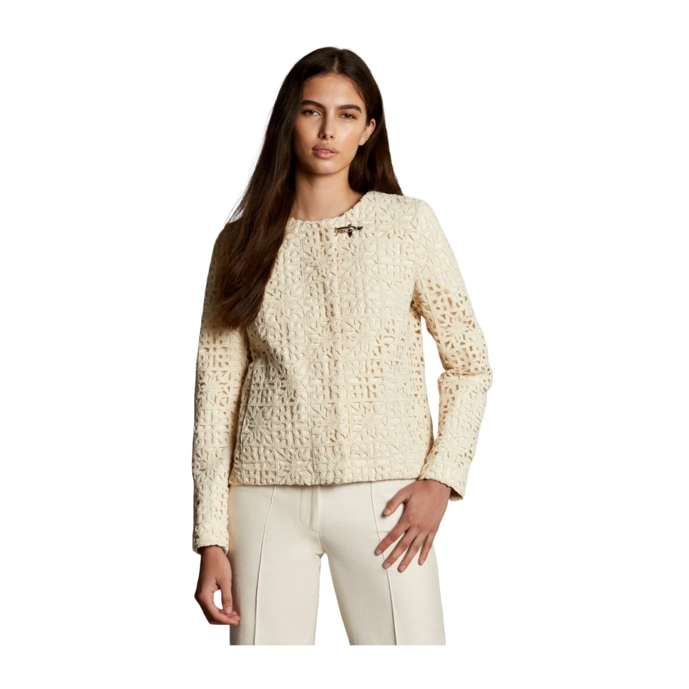 Fay Geborduurde katoenen jas met gehaakte overlay Beige Dames