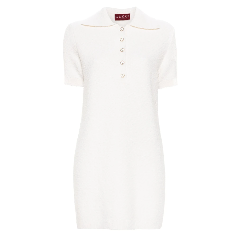 Gucci Witte Bouclé Polo Jurk White Dames