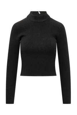 Ribbstickad Tröja med Mock-Neck