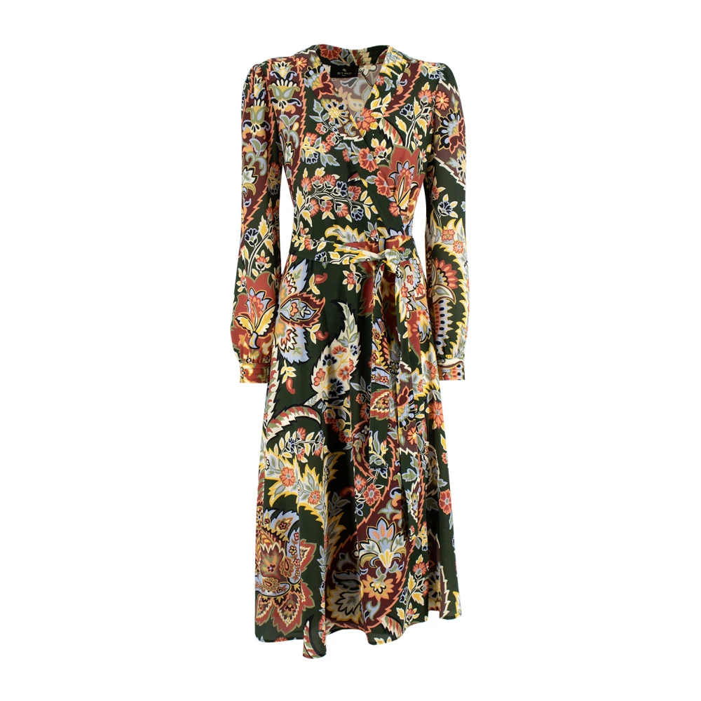 ETRO Bloemen Paisley Print Midi Jurk Multicolor Dames