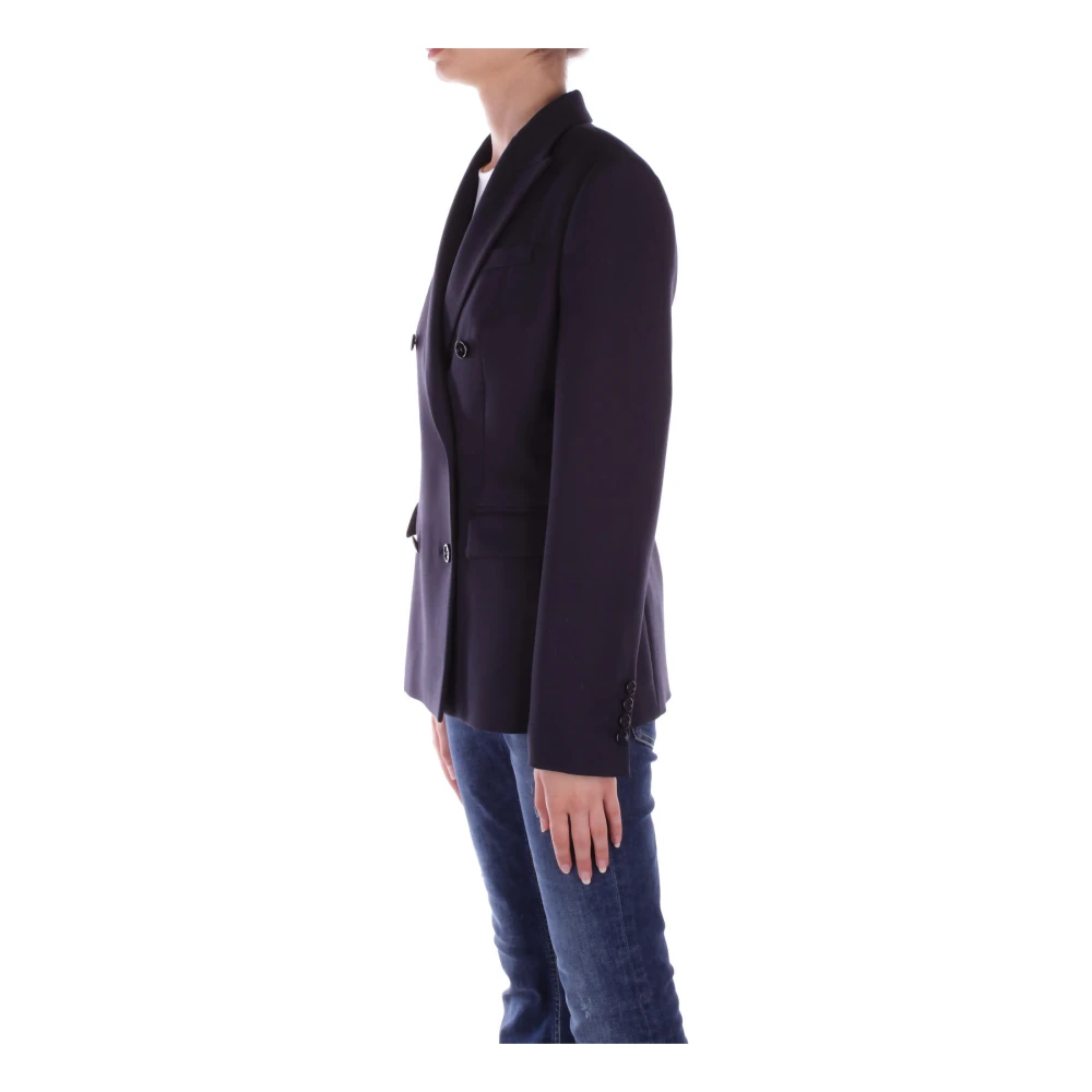 Dondup Blauwe Logo Achter Dubbelbreasted Jas Blue Dames