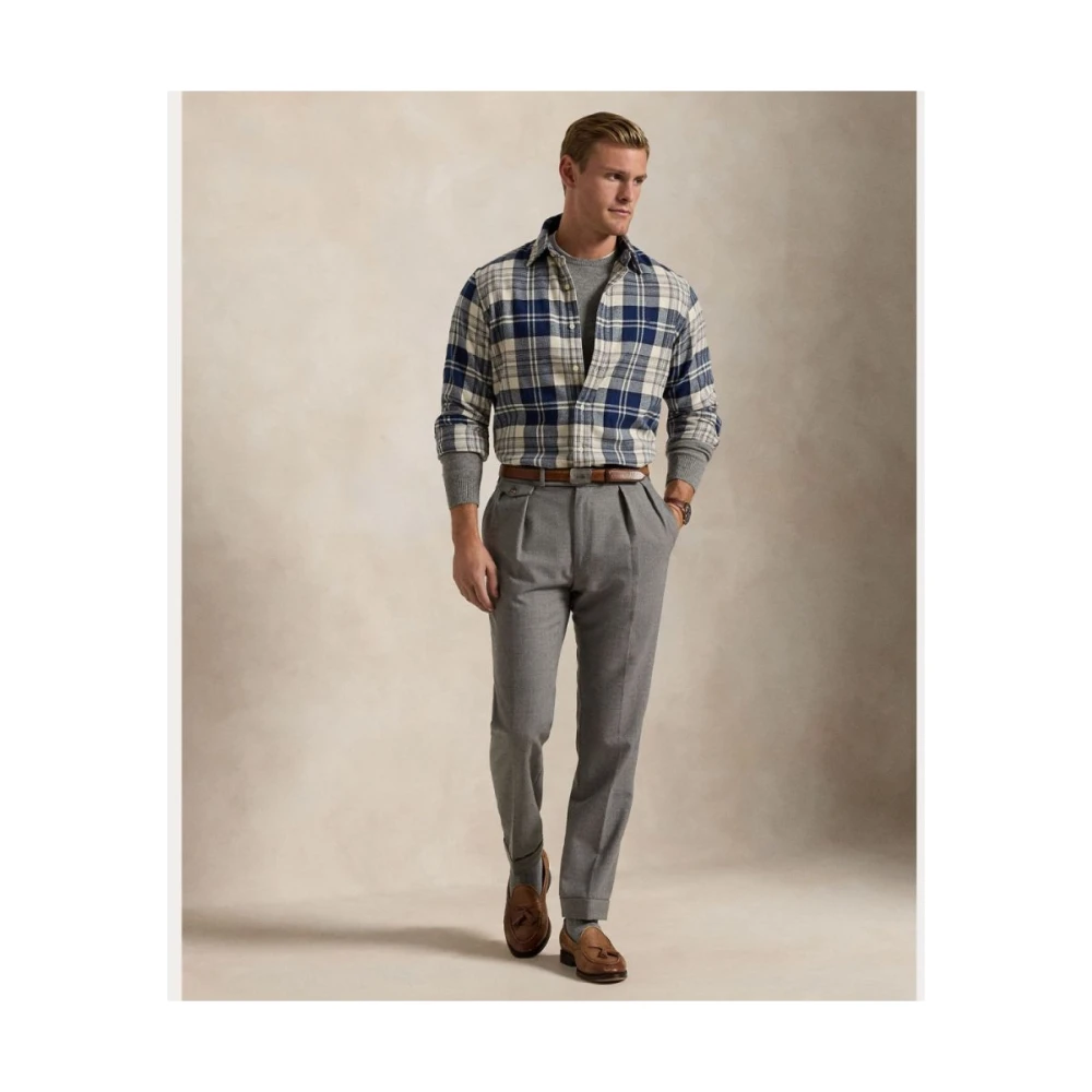 Ralph Lauren Flanellen Shirt Ruiten Offwhite Marineblauw Multicolor Heren