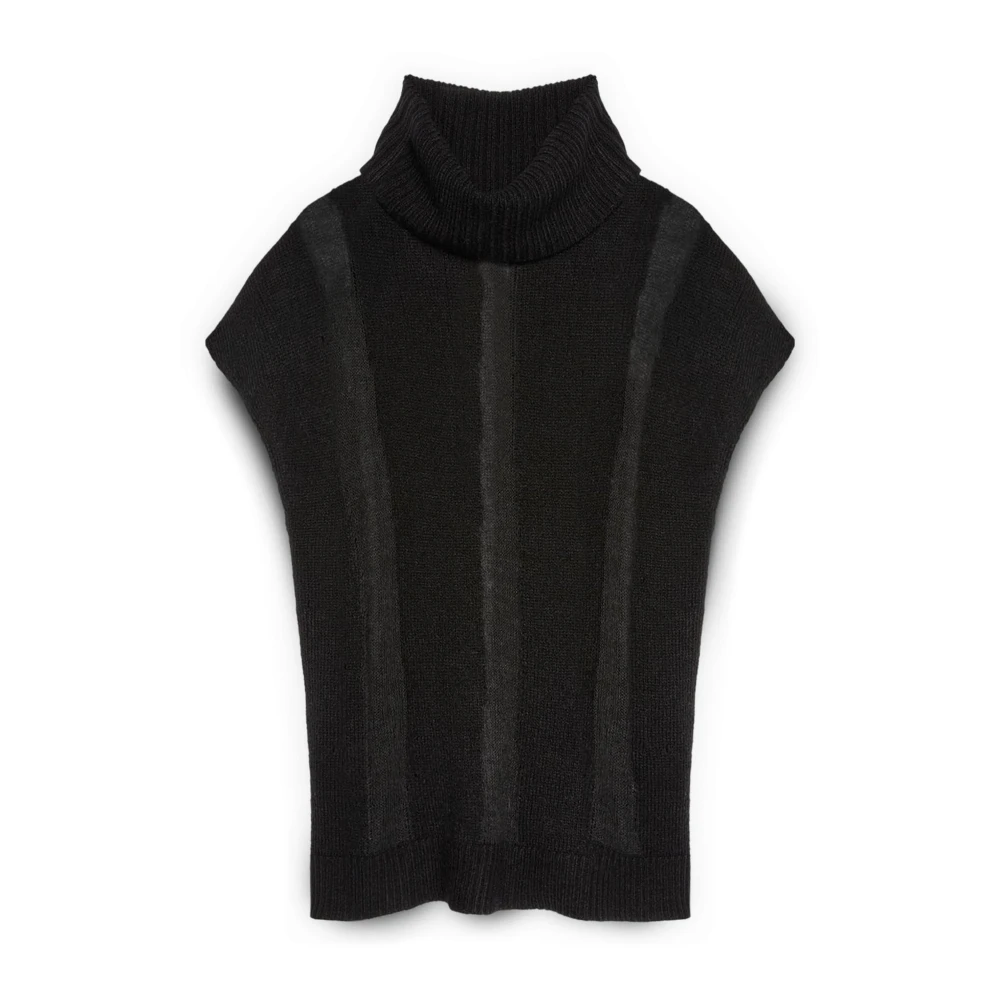 Fiorella Rubino Damen Schwarz Weste Mit Hohem Kragen Und Transparenten Details