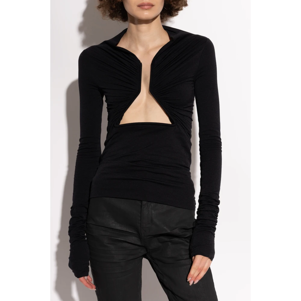 Rick Owens Long-Sleeve Prong Tee Black Dames