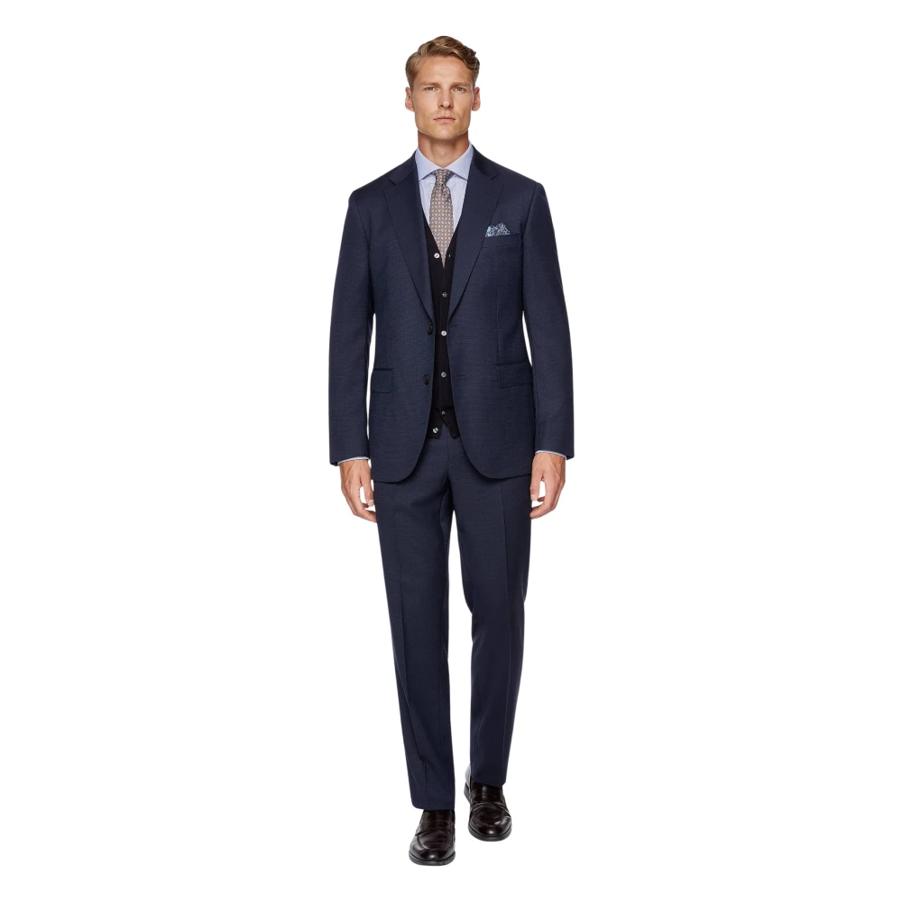 Boggi Milano Micro Fancy Wool Suit Style Firenze Blue Heren