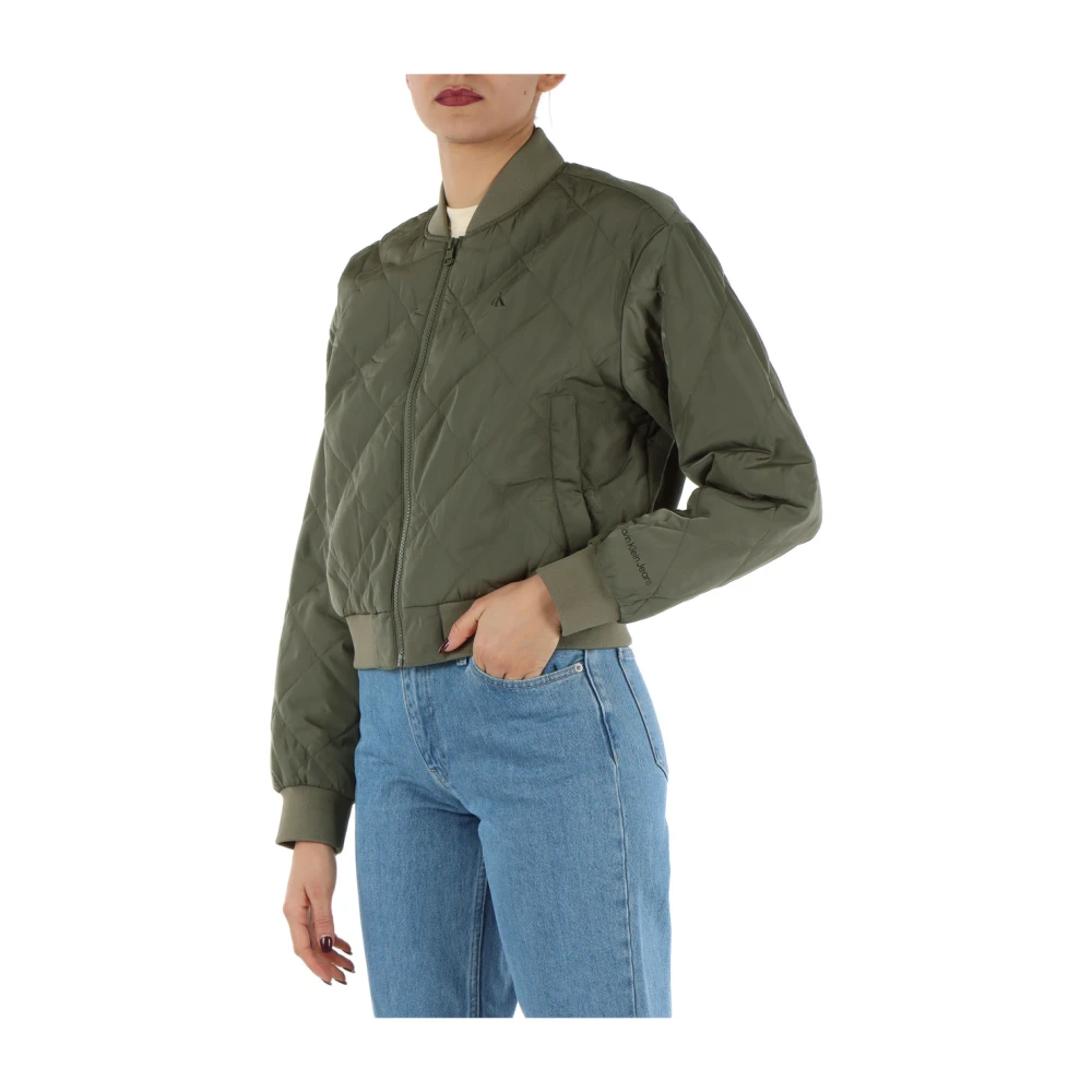 Calvin Klein Jeans Gewatteerd bomberjack met voorlogo Green Dames