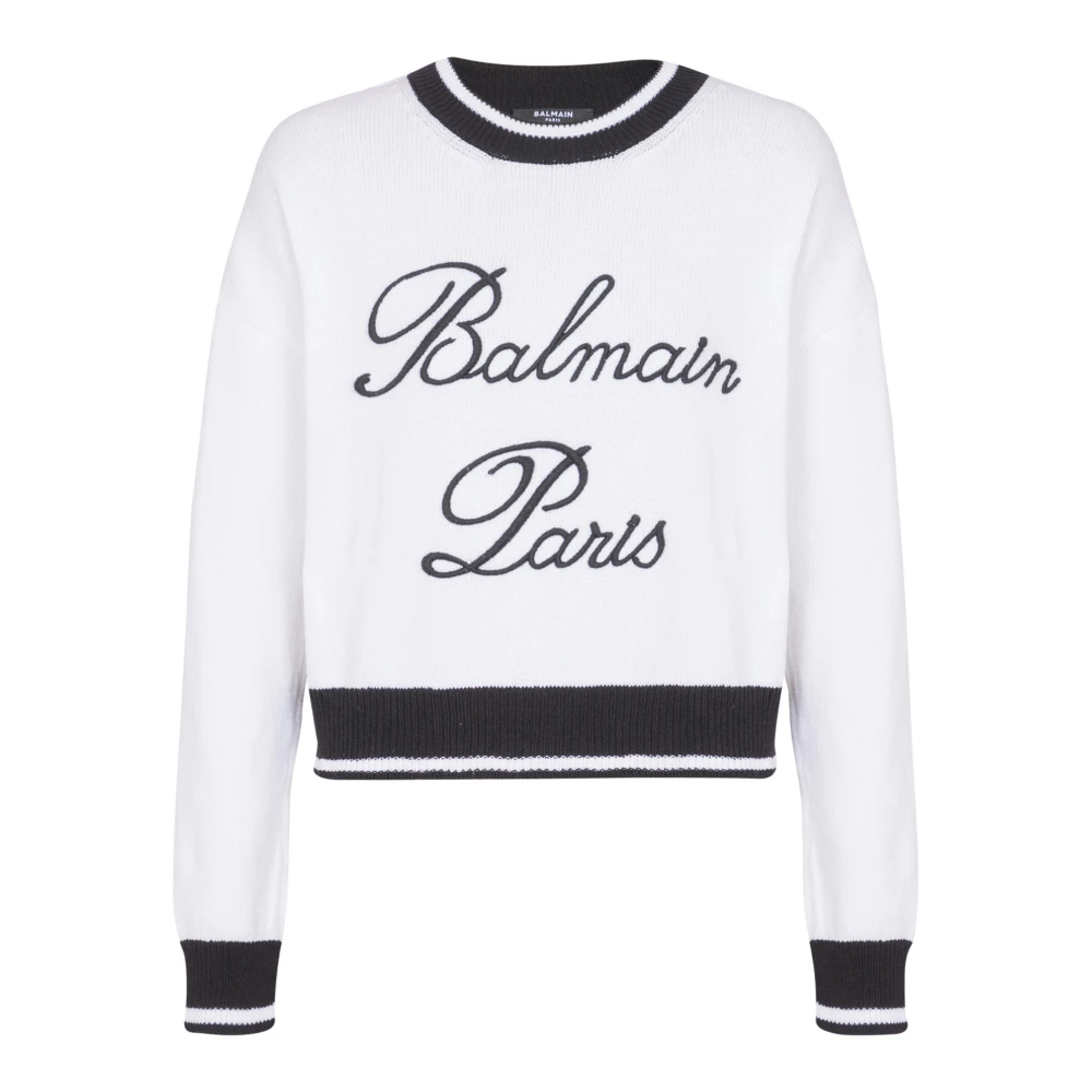 Balmain Handtekening gebreide trui White Dames