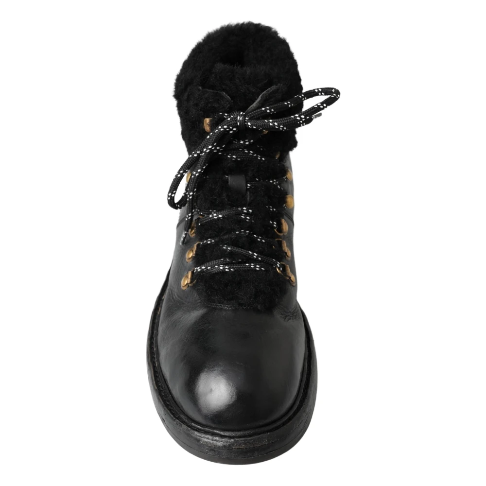 Dolce & Gabbana Zwarte Leren Shearling Laarzen Black Heren