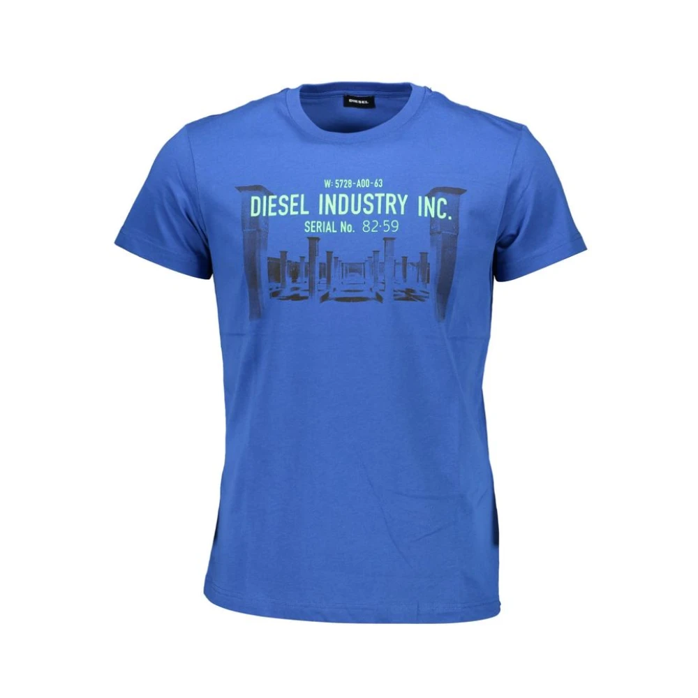 Diesel Men's Blue T-Shirts,, Cotton T-Shirt With Graphic Logo Extra Large